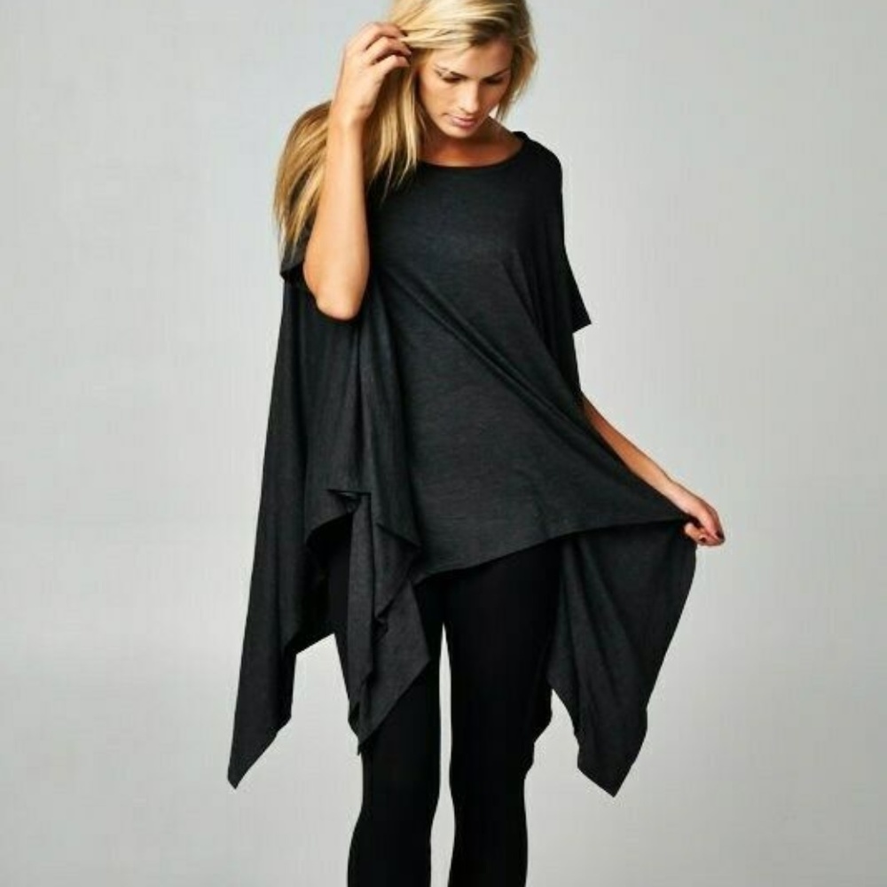 🤑Charcoal Asymmetrical Hem Short Sleeve Tunic